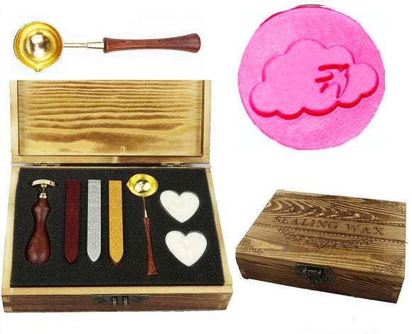 cloud bird Sealing Wax Seal Stamp Kit Melting Spoon Wax Stick Candle Wooden Book Gift Box Set