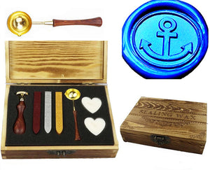Anchor Sealing Wax Seal Stamp Kit Melting Spoon Wax Stick Candle Wooden Book Gift Box Set