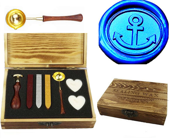 Anchor Sealing Wax Seal Stamp Kit Melting Spoon Wax Stick Candle Wooden Book Gift Box Set