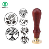 Brass Head Wooden Handle Sealing Stamps Flower Heart Tree Wax Seal Stamp Letter Card Envelope for Christmas Wedding Scrapbook