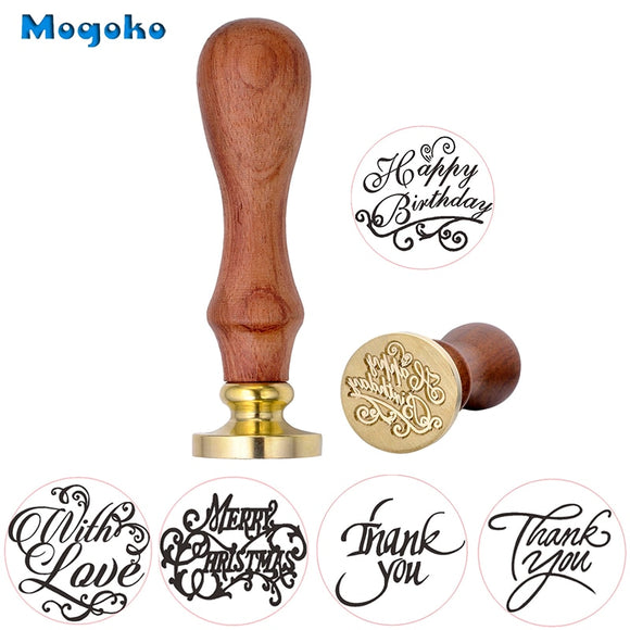 Mogoko 1x Wax Seal Stamp Retro Wood Classic Decorative Merry Christmas Happy Birthday Invitation Antique Sealing Stamp Valentine