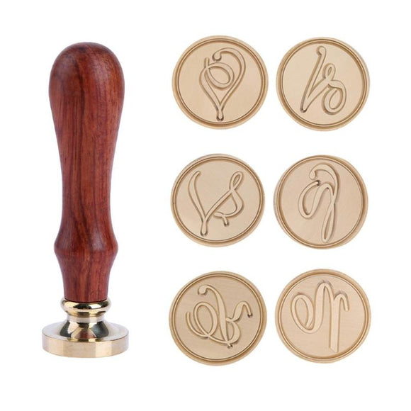 Retro Wood Handle Alphabet Brass Head Stamps Wax Seal Stamps Classic Post Decorative Vintage DIY Wedding Invitation