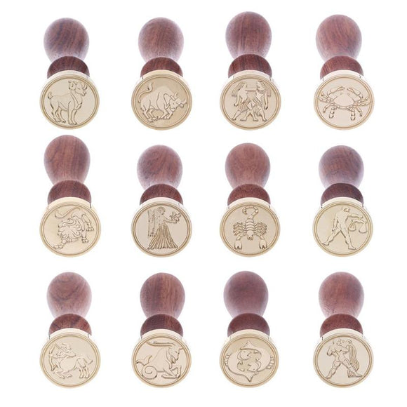 12 Styles DIY Retro Wood Stamps Sealing Wax Stamps Customs Sealing for Invitation Paper Card Decoration