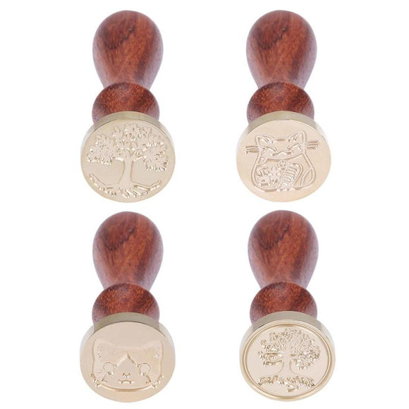Retro Wood Sealing Wax Stamp Antique Cat Plant Ancient Post Decorative Seal Stamp Birthday Wedding Invitation Decor Gift