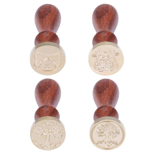 Retro Wood Sealing Wax Stamp Antique Cat Plant Ancient Post Decorative Seal Stamp Birthday Wedding Invitation Decor Gift