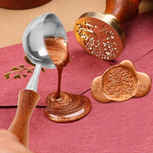 Vintage Anti-Hot Sealing Wax Spoon Wood Handle Retro Wax Stamping Spoons Invitation Cards Decorative Stamps Craft