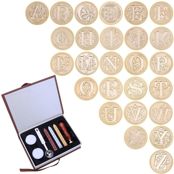 Gift Box 26 English Alphabets Metal Hot Sealing Wax Clear Stamps Set Dia 25mm Stamps Wax Seals Delicate Cuprum Stamps