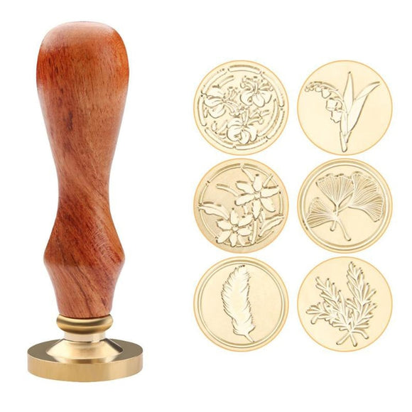 1pcs Antique Plant Metal Sealing Wax Stamps Wood Handle for DIY Wedding Invitations Ancient Wax Seal Stamp Decoration