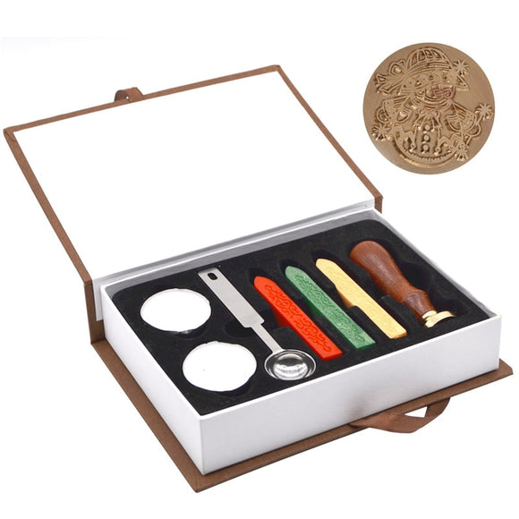 Snowman Christmas Tree Wax Seal Stamp Wood Handle Metal Stamp with Spoon and Sealing Wax Set for Invitations Decoration