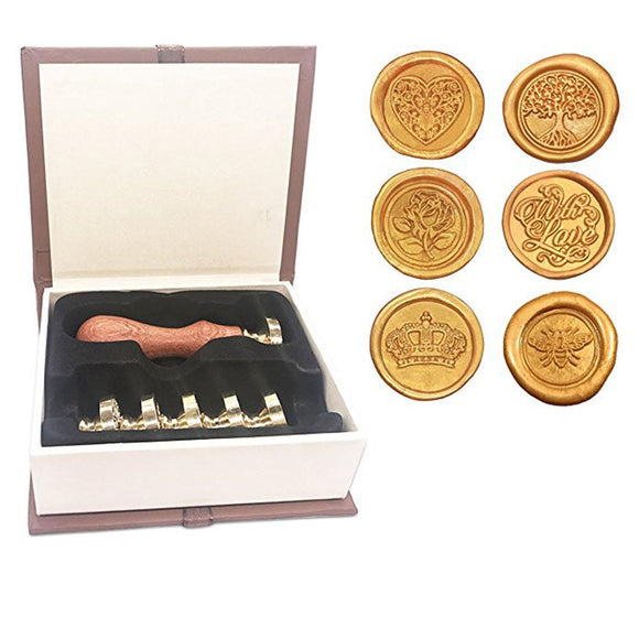 7pcs Stamp Seal and Stick Set Diversiform Vintage Sealing Wax Replaceable Signet Stamps for Letter Postage Envelop Use