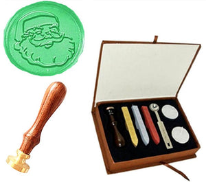 Custom Picture Logo Vintage Christmas Santa Claus Face Wedding Invitation Wax Seal Sealing Stamp Sticks Spoon Gift Box Set Kit