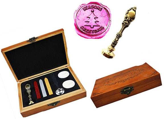 Vintage  Greetings Christmas Tree Star Luxury Wax Seal Sealing Stamp Brass Peacock Metal Handle Sticks Melting Spoon Gift BoxSet