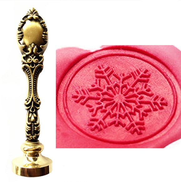 Vintage Fancy Christmas Snowflake Custom Picture Logo Luxury Wax Seal Sealing Stamp Brass Peacock Metal Handle Gift Set