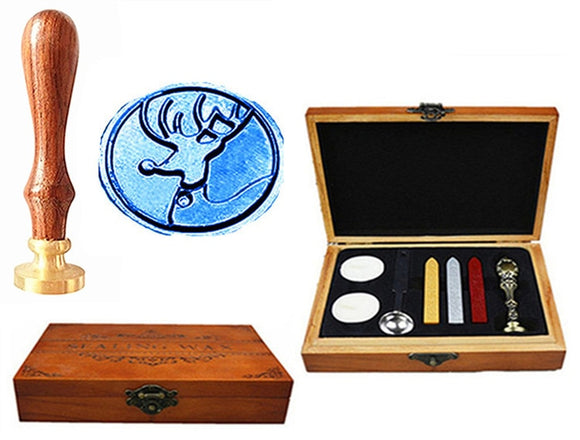 Custom Luxury Wax Seal Sealing Stamp Vintage Christmas Deer Brass Peacock Metal Handle Sticks Melting Spoon Wood Gift Box Set