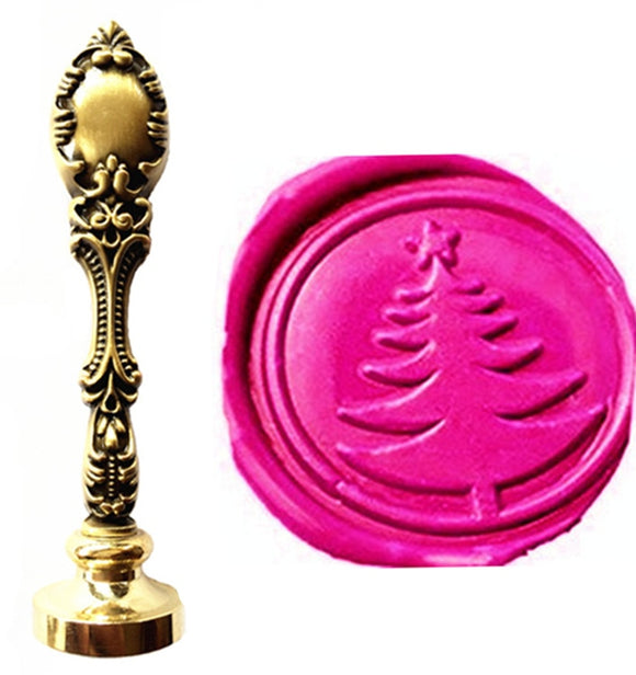 Vintage Christmas tree Custom Picture Logo Luxury Wax Seal Sealing Stamp Brass Peacock Metal Handle Gift Set