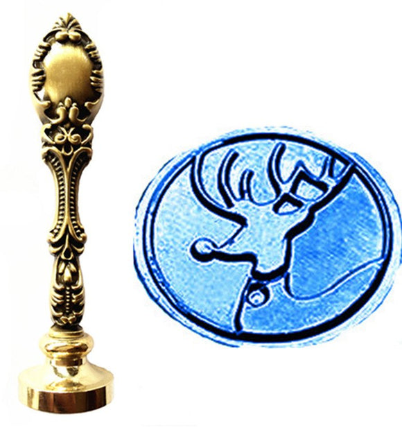 MDLG Vintage Christmas Deer Custom Picture Logo Luxury Wax Seal Sealing Stamp Brass Peacock Metal Handle Gift Set