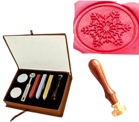 Vintage Snowflake Fancy Christmas Custom Picture Logo Wedding Invitation Wax Seal Sealing Stamp Sticks Spoon Gift Box Set Kit