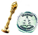 Vintage Seasons Greetings Christmas Tree Star Picture Logo Luxury Wax Seal Sealing Stamp Brass Peacock Metal Handle Gift Set